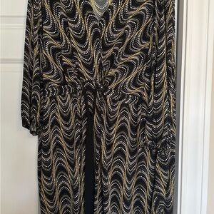London Times Black and Yellow Patterned Long Sleeve Dress